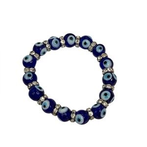 Evil Eye Bracelet- Protection• Peace bracelet stretch glass beads rhinestones